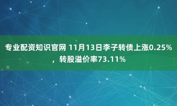 专业配资知识官网 11月13日李子转债上涨0.25%，转股溢价率73.11%